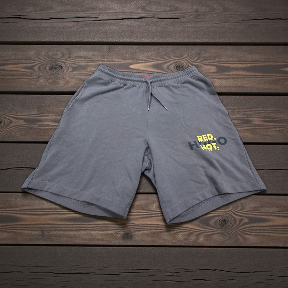 HUGO BOSS Red Hot Sweat Short Athleisure Gray Logo Drawstring Men's Shorts XL